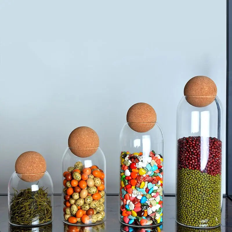 Glass storage jar with cork lid