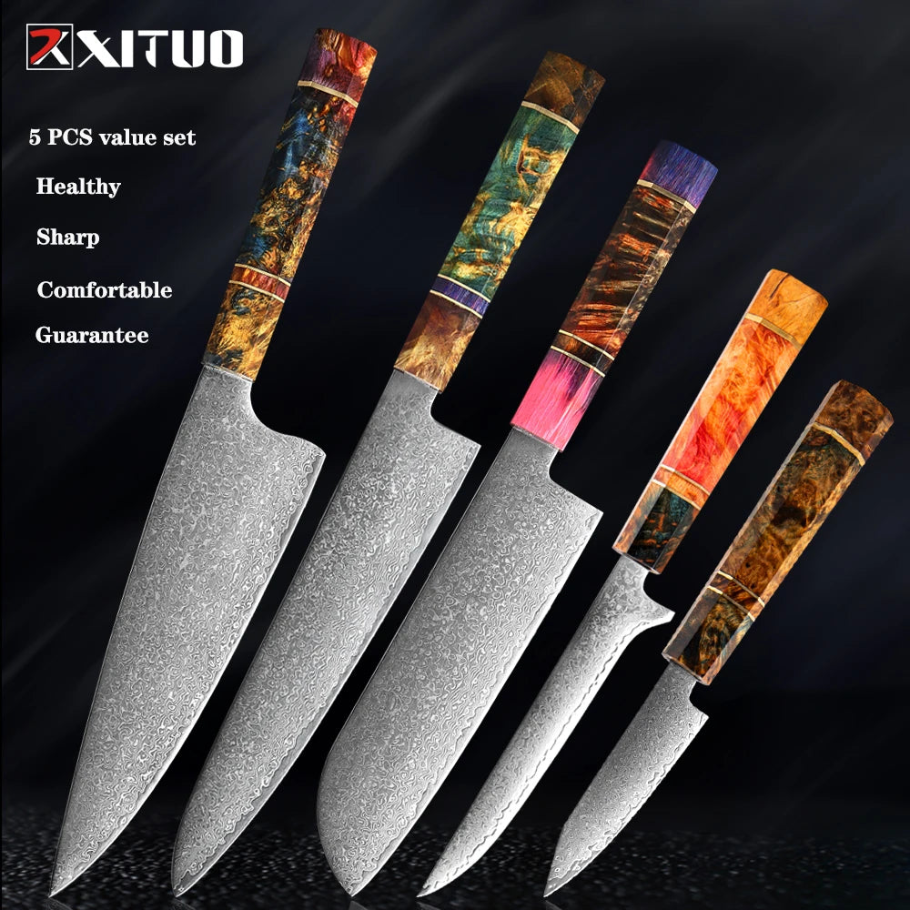 5 pcs Damascus knife set