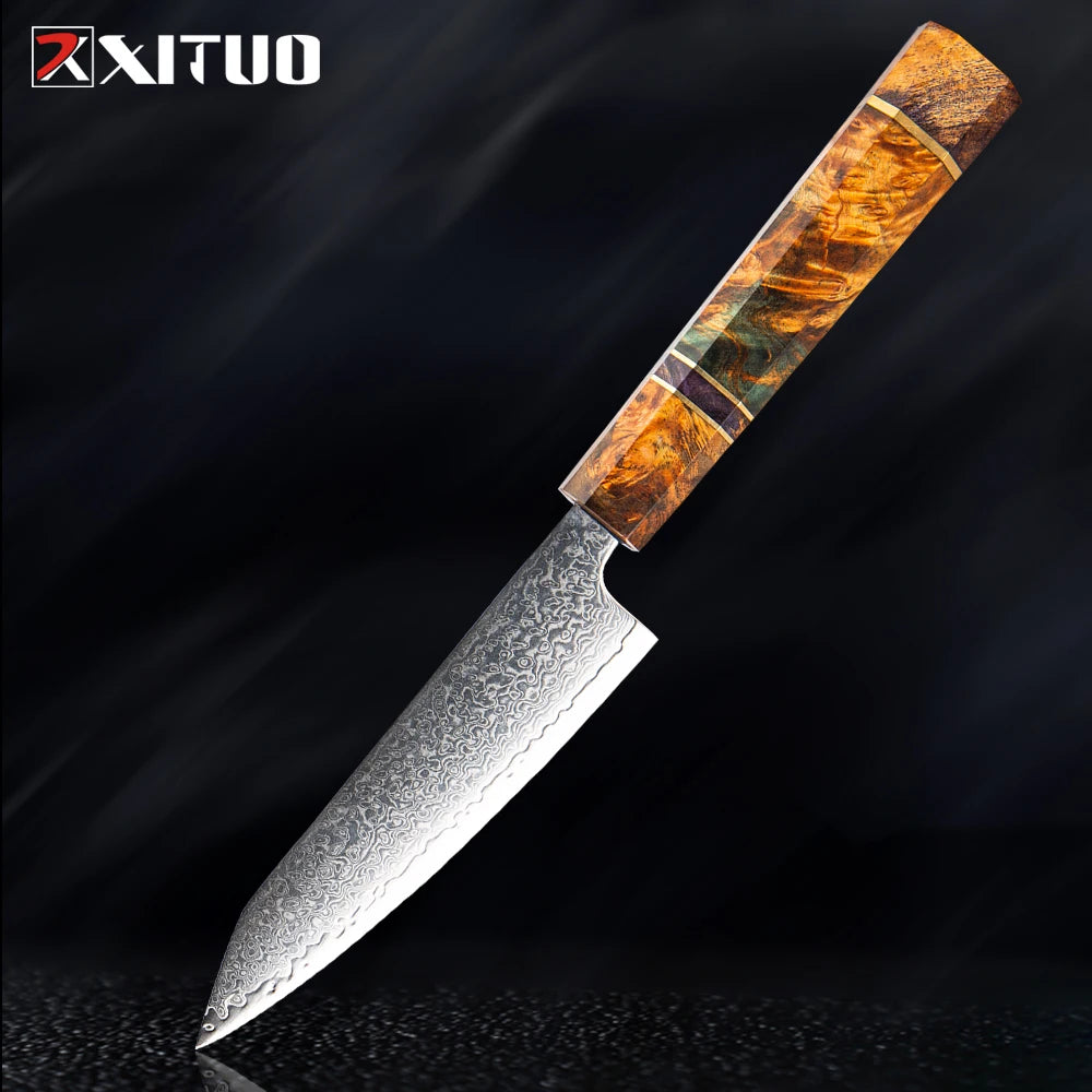 Damascus chef knife with coloured handle