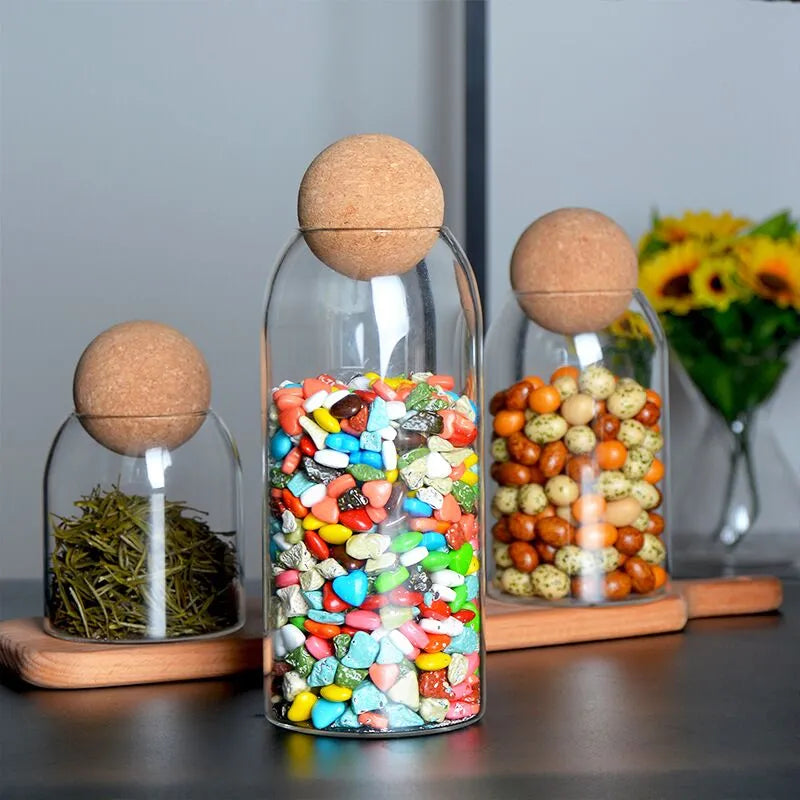 Glass storage jar with cork lid