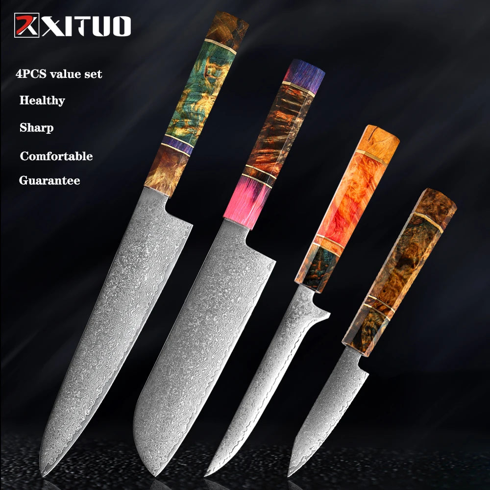 4 pcs Damascus knife set