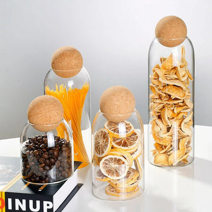 Glass storage jar with cork lid