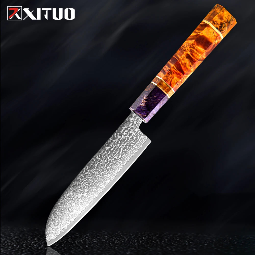 Damascus chef knife with coloured handle