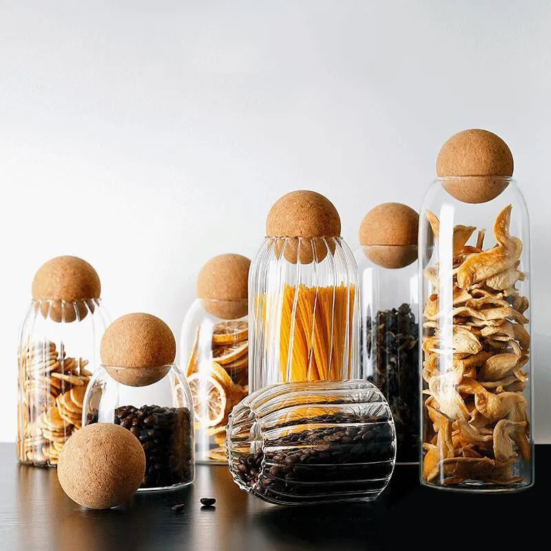 Glass storage jar with cork lid