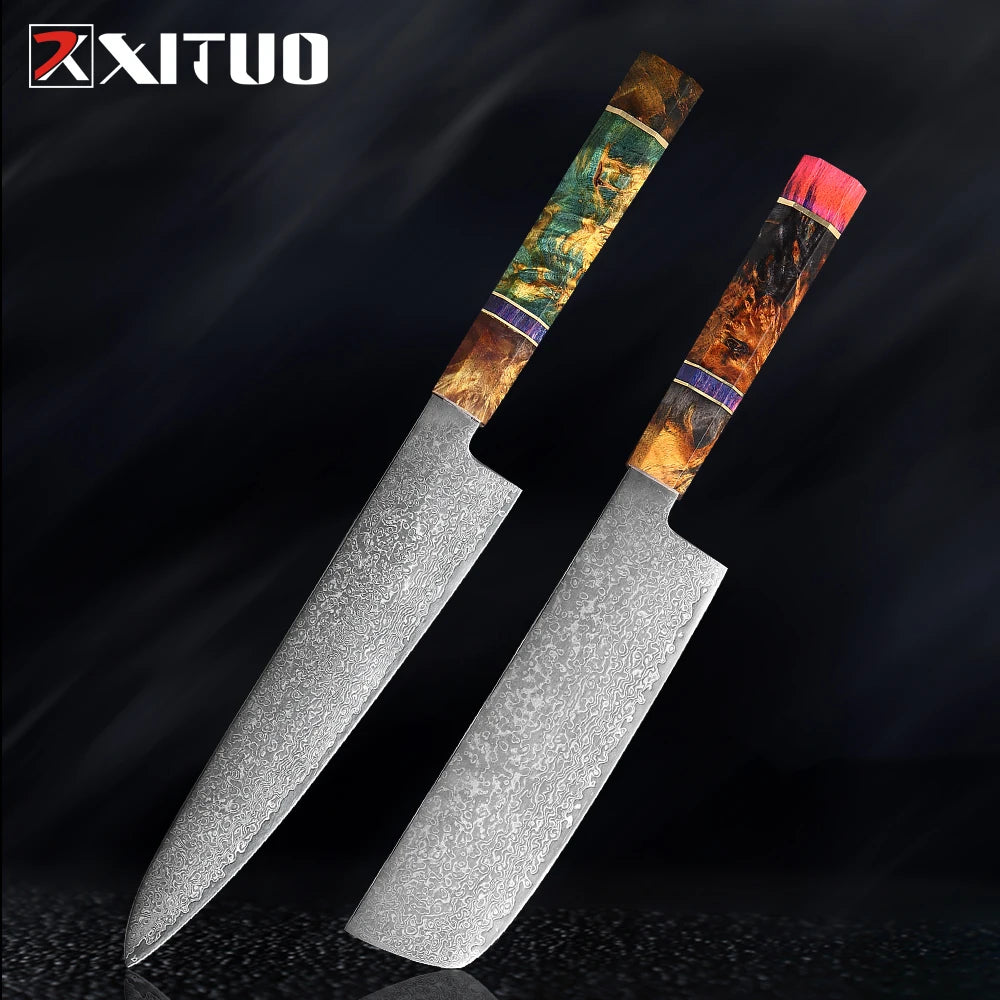 Damascus chef knife pair