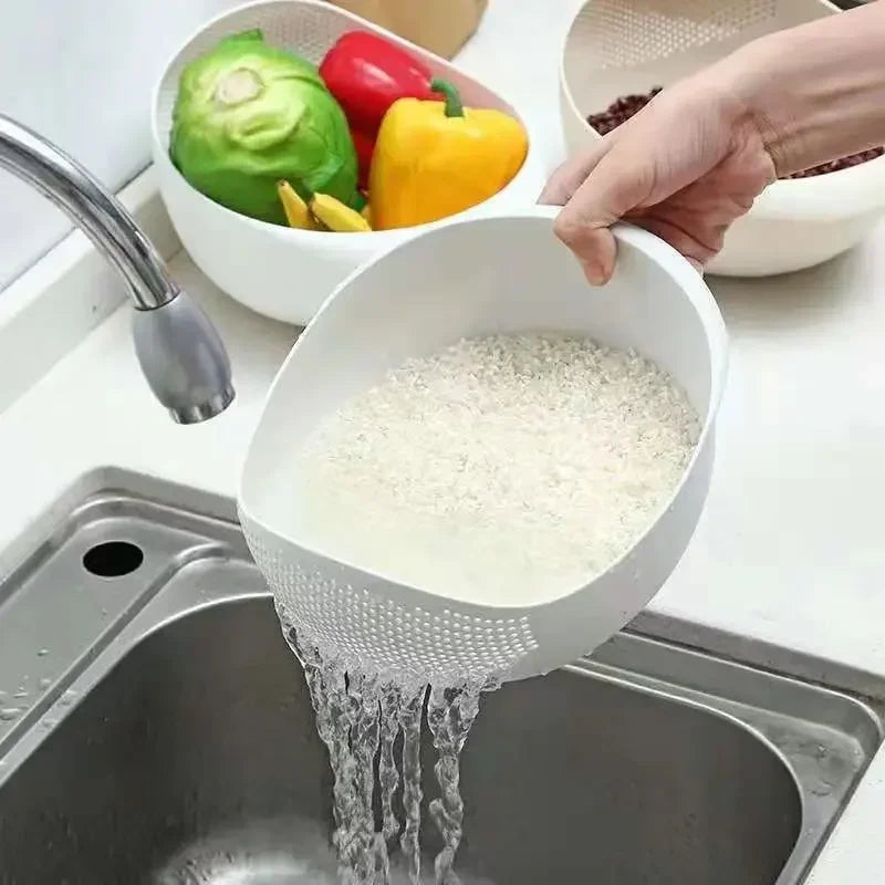 Rice Sieve Strainer Plastic Filter Kitchen Drain Basket Rice Bowl Strainer With Handle Tools Gadgets Dining Bar Home Garden