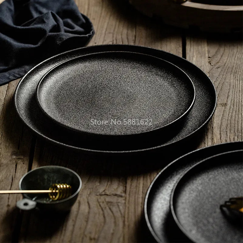 Black Frosted Ceramic Plate