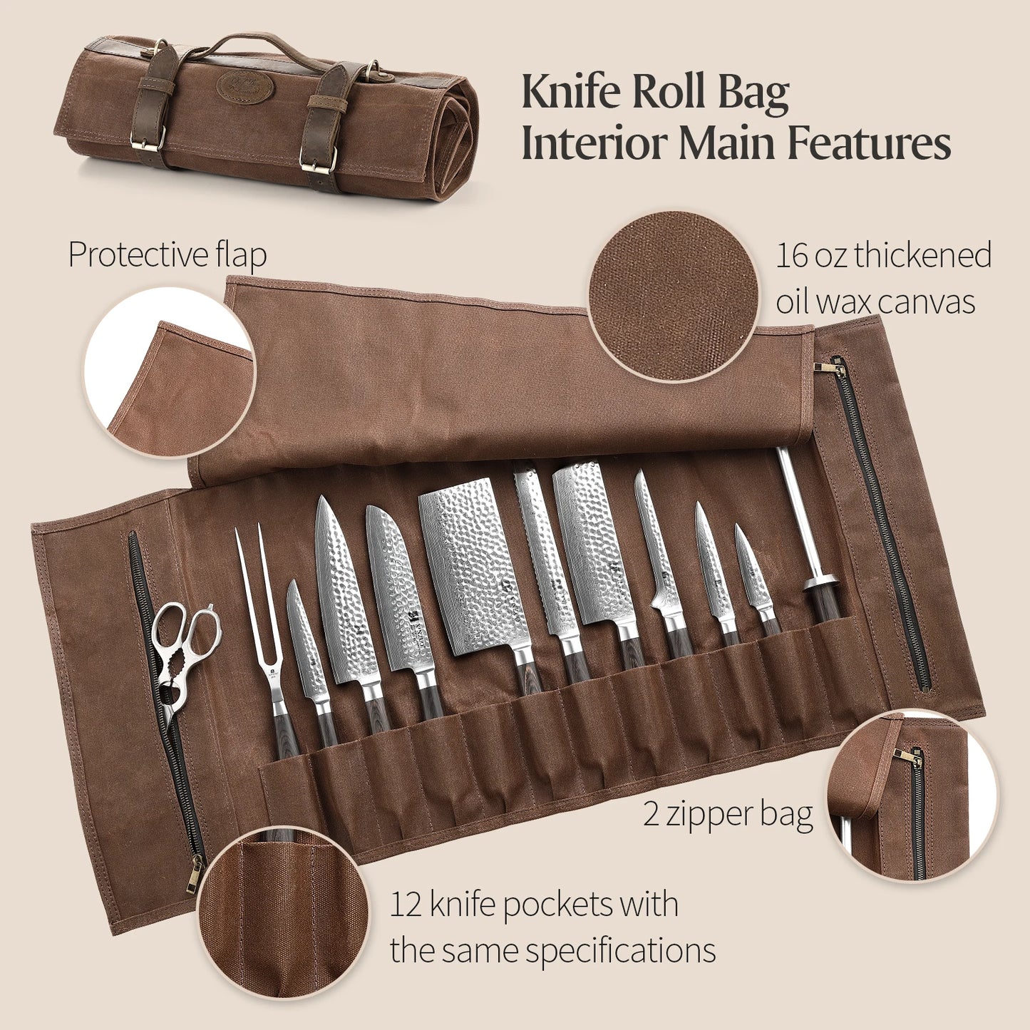 Thickened Canvas Foldable Chef Roll