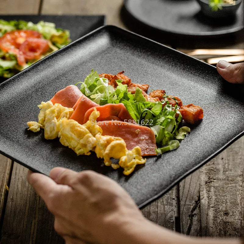 Black Frosted Ceramic Plate