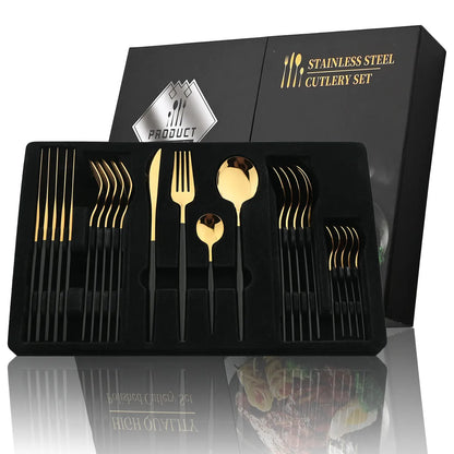 Gold & black 24 pcs cutlery set