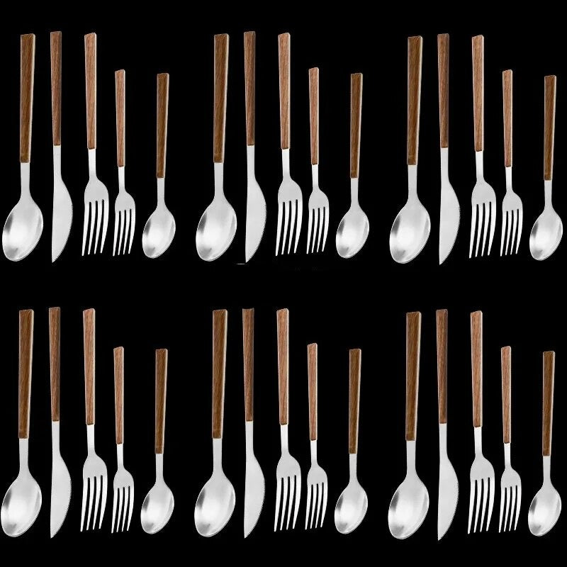 Silver and wooden handle cutlery set