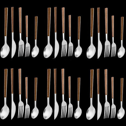 Silver and wooden handle cutlery set