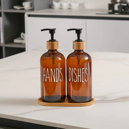 Amber glass soap dispenser