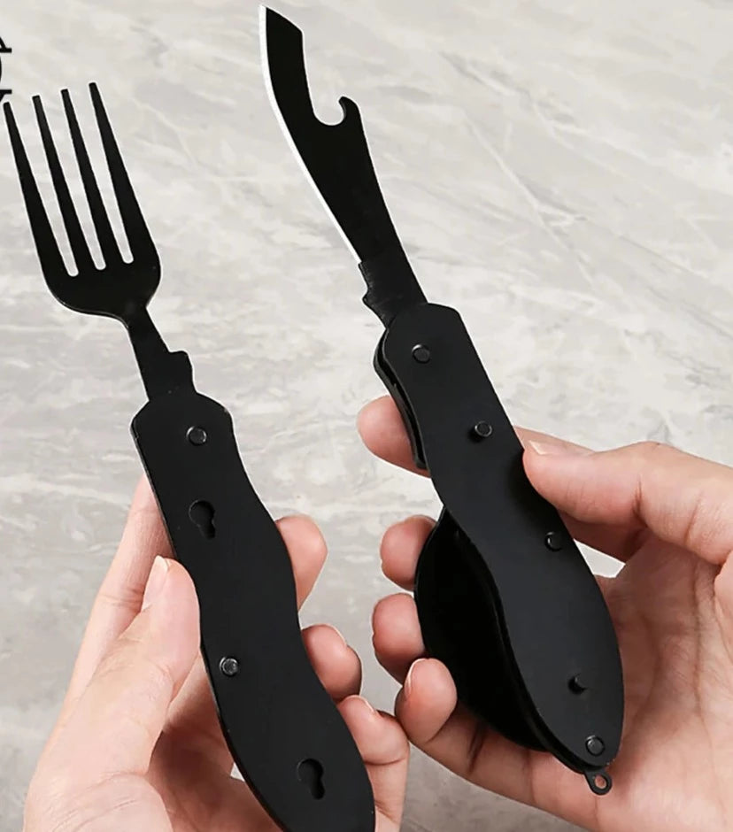 4-in-1 Outdoor Folding Spoon Fork Knife Combo Set