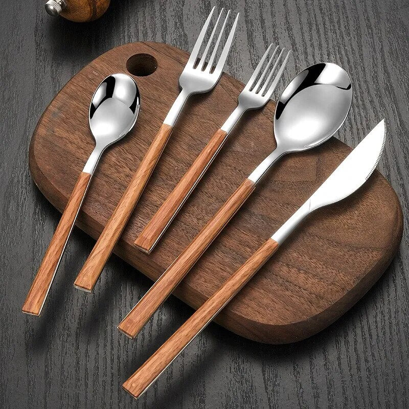 Stainless steel & wooden handle cutlery set